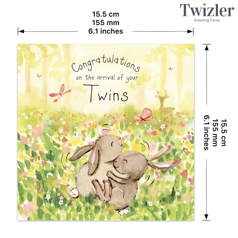 Twizler New Twins Card with Twin Bunnies - New Baby Twins Card - Card New Twins - Congratulations Baby Twins Card â€“ New Baby Card Twins â€“ New Twins Gift - Newborn Twins Card -Twins Baby Gifts - Image 3